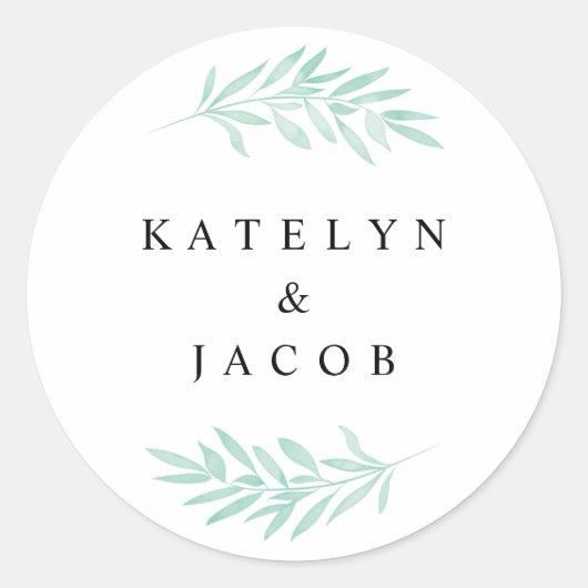ミント水の色の緑結婚の丸いステッカー ラウンドシール (正面)
