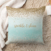 ミント水ガーリー色金ゴールドグリッグラデーションジグリッター クッション (ブランケット)