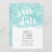 ミント水彩結婚式の日付を保存 招待状 (正面/裏面)