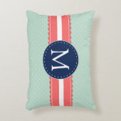 ミント水玉模様パターンコーラルネイビーブルーモノグラム アクセントクッション (正面(垂直))