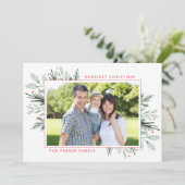 ミント水色フローラクリスマスフォトフラットカード (スタンド正面)