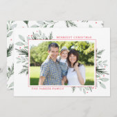 ミント水色フローラクリスマスフォトフラットカード (正面/裏面)