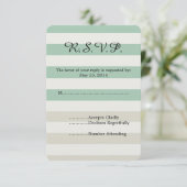 ミント淡い色のとホワイトストライプウェディングRSVP 出欠カード (スタンド正面)