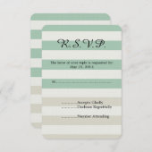 ミント淡い色のとホワイトストライプウェディングRSVP 出欠カード (正面/裏面)