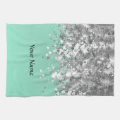 ミント淡い色のグリーンとフェイクグリッターパーソナライズされた キッチンタオル (横)
