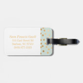 ミント淡い色のブルーと金ゴールドグリッターシティドットモノグラム ラゲッジタグ (裏面横)