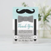 ミント灰色の小さな男の口ひげ男の子の赤ちゃんシャワー サンキューカード (スタンド正面)