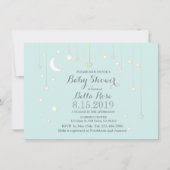 ミント灰色の星月のベビーシャワー招待状 招待状 (正面)