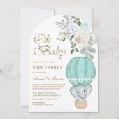 ミント熱気球エレファントアーチベイビーシャワー 招待状 (正面)