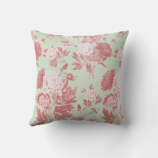 ミント牡丹ヴィンテージ花装飾用クッション クッション (裏面)