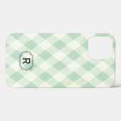 ミント独身のとグリーンギンガムに枠入りのモノグラム Case-Mate iPhoneケース (裏面 (横))