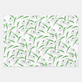 ミント白スノードロップパターンホワイト ラッピングペーパーシート