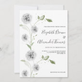 ミント白ポピー葉フローラ結婚ズ 招待状 (正面)