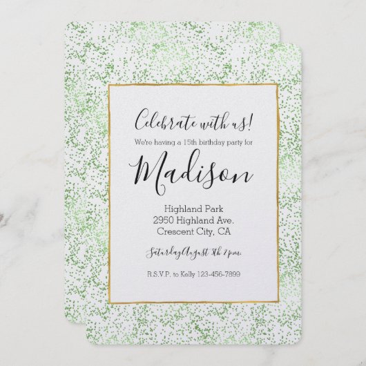 ミント紙吹雪ドット 招待状 (正面/裏面)