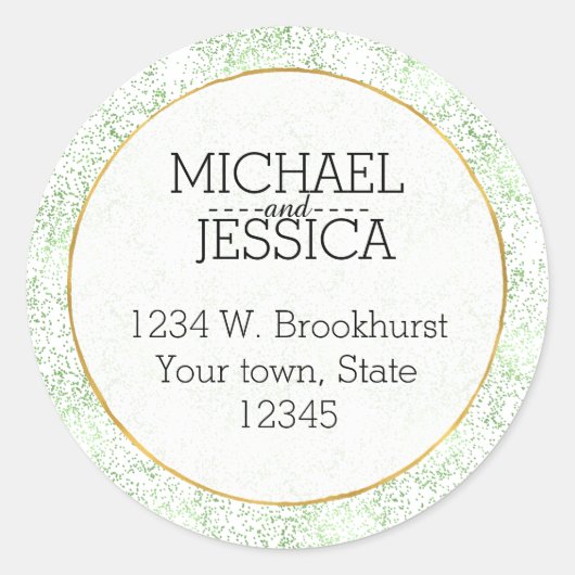 ミント紙吹雪パーソナライズされたドットの名前とアドレス ラウンドシール (正面)