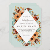 ミント素朴グリーンとブラウンフローラブライダルシャワー 招待状 (正面/裏面)