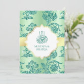 ミント素朴グリーングリッターフィリグリームスリム結婚ズ 招待状 (スタンド正面)