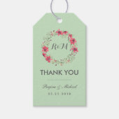 ミント素朴グリーンフローラリース結婚ズギフトラベル ギフトタグ (正面)