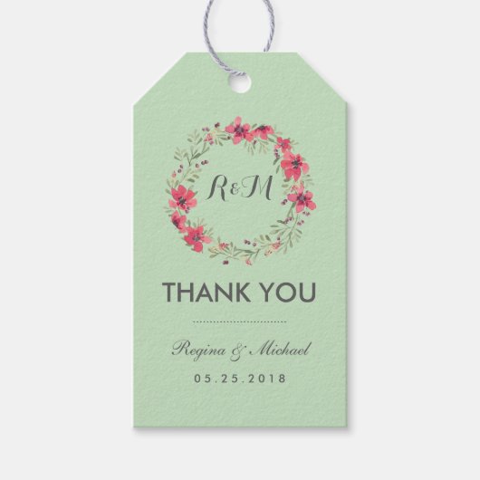 ミント素朴グリーンフローラリース結婚ズギフトラベル ギフトタグ (正面)