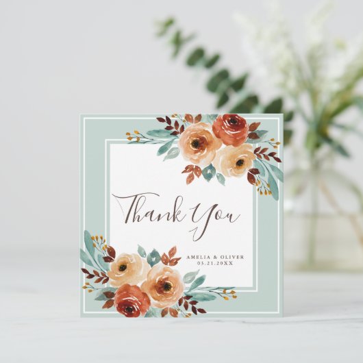 ミント素朴グリーンフローラ結婚ズサンキューカード サンキューカード (スタンド正面)