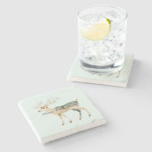 ミント素朴グリーン金ゴールドクリームクリスマスディアー ストーンコースター (横)