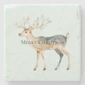 ミント素朴グリーン金ゴールドクリームクリスマスディアー ストーンコースター (正面)