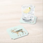 ミント素朴グリーン金ゴールドクリームクリスマスディアー ペーパーコースター (インサイチュ)