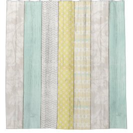 ミント素朴&イエローボホジオメトリックモダンコテージ シャワーカーテン