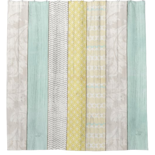 ミント素朴&イエローボホジオメトリックモダンコテージ シャワーカーテン (正面)
