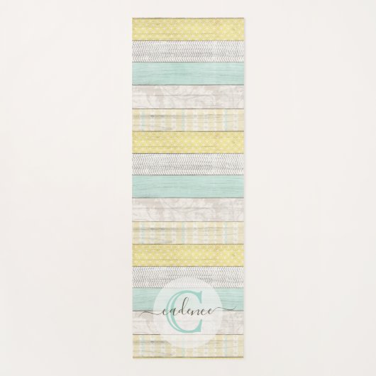 ミント素朴&イエローボホジオモダンパーソナライズされた ヨガマット (正面)