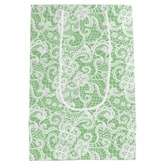 ミント結婚グリーンのレース ミディアムペーパーバッグ (裏面)