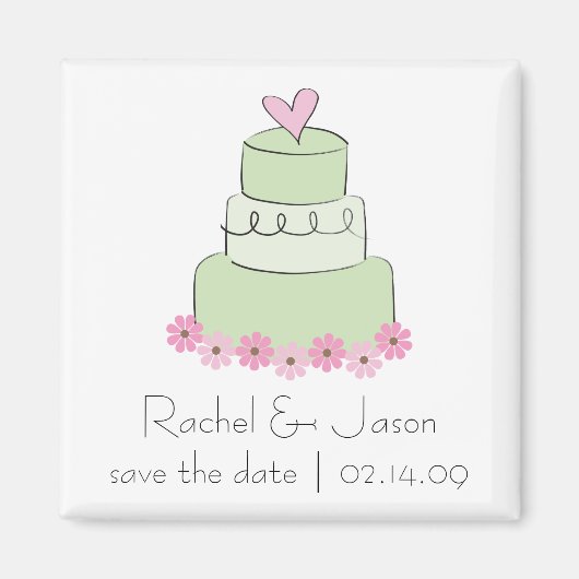 ミント結婚ケーキ |日付の保存 マグネット (正面)
