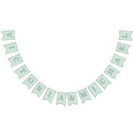 ミント結婚スシンプルの緑のグレーの新婦と新郎の名前 バンティングフラッグ