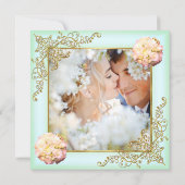 ミント結婚ルコーラルシャンパーニュ金ゴールドパール写真 招待状 (裏面)