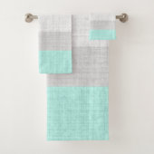 ミント緑とグレーのハッチングパターン バスタオルセット (インサイチュ)