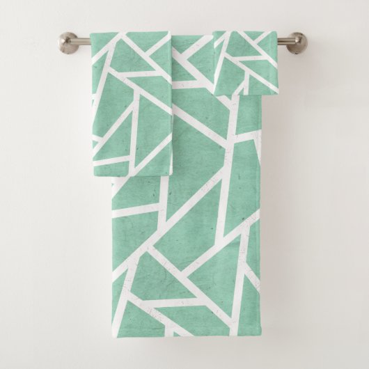 ミント緑と白のモザイク模様 バスタオルセット (インサイチュ)
