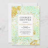 ミント緑の水色の金ゴールドのカップル結婚のシャワー 招待状 (正面)