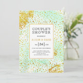ミント緑の水色の金ゴールドのカップル結婚のシャワー 招待状 (スタンド正面)