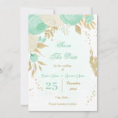 ミント緑の白い花金ゴールドフローラ セーブザデート (正面)