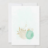 ミント緑の白い花金ゴールド誕生日 招待状 (裏面)