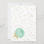 ミント緑の白い花金ゴールド誕生日 招待状 (裏面)