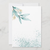 ミント緑の金ゴールドの水の色の葉の日付を保存 招待状 (裏面)
