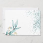 ミント緑の金ゴールドの水色の葉ありがとう 招待状 (裏面)