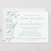 ミント緑の鳥オープンケージ結婚式招待状 招待状 (裏面)