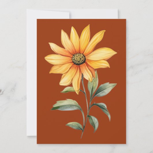 ミント緑オレンジ色の黄色のひまわり結婚の花 招待状 (裏面)