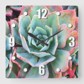 ミント緑色のサボテンの多肉性のスタイリッシュ写モダン真 スクエア壁時計 (正面)