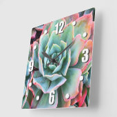 ミント緑色のサボテンの多肉性のスタイリッシュ写モダン真 スクエア壁時計 (傾斜)
