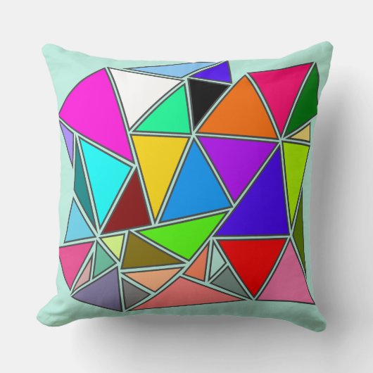 ミント背景色の三角形のカラーパレット クッション (正面)