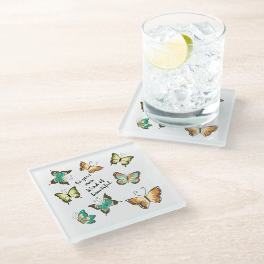 ミント自分の美しい蝶になる ガラスコースター (アングル)
