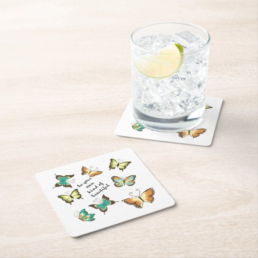 ミント自分の美しい蝶になる スクエアペーパーコースター (インサイチュ)